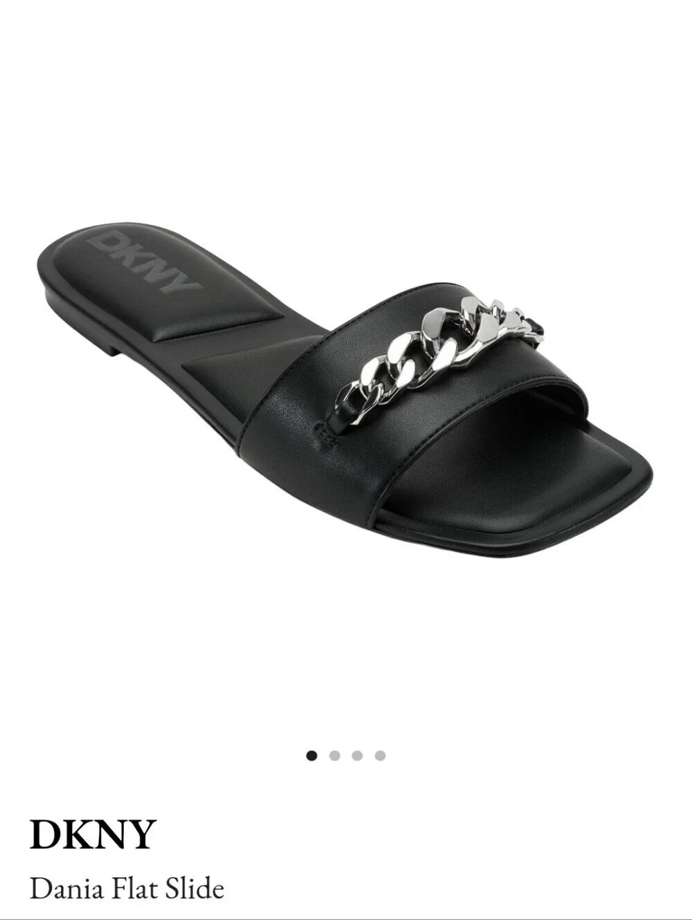 DKNY NEW IN BOX BLACK FLAT SLIDE SUMMER SANDALS W/SILVER CHAIN